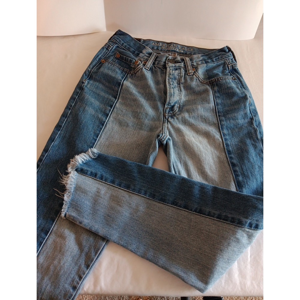 American Eagle Jeans Womens 2 Vintage High Rise Blue Two Tone Button Fly Raw Hem